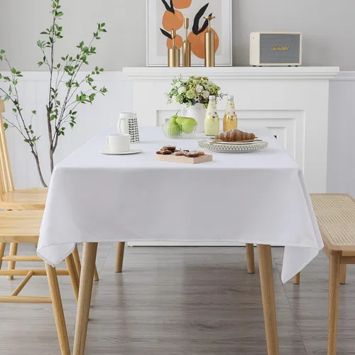 Vista 5 de Demetex Paquete de 1 mantel cuadrado impermeable de 60 pulgadas, mantel decorativo de tela blanca, lavable, para comedor, cocina, mesa