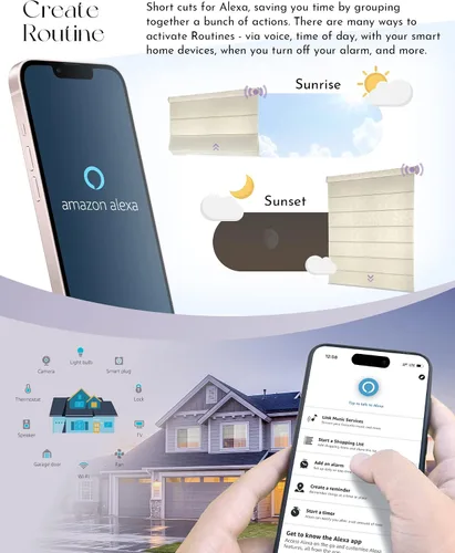 Vista 4 de Graywind Persianas romanas inteligentes compatibles con Alexa Google, persianas motorizadas recargables con control remoto de filtrado de luz