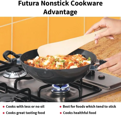 Vista 4 de Hawkins Futura Kadhai antiadherente 2,5 L, 10.2 in, 0.128 in con tapa SS (negro)