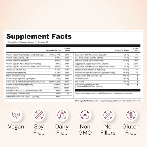Vista 3 de Nourished Prenatal Mama - Vitaminas prenatales para mujeres con 27 nutrientes vitales, 1,200 mcg de folato metilado y colina para la concepción
