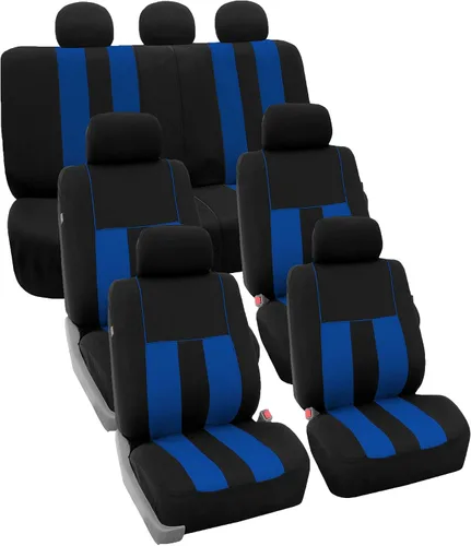 Vista 28 de FH Group Juego completo de fundas de asiento de coche de tres filas a rayas, compatible con bolsas de aire y listas para dividir, ajuste universal