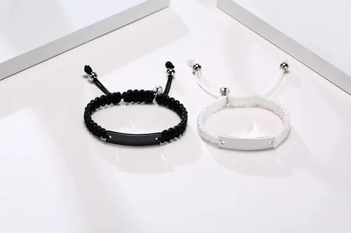 Vista 7 de XUANPAI - Pulseras personalizadas hechas a mano con cuerda trenzada y placa de identificación para parejas para mujeres hombres amistad etc