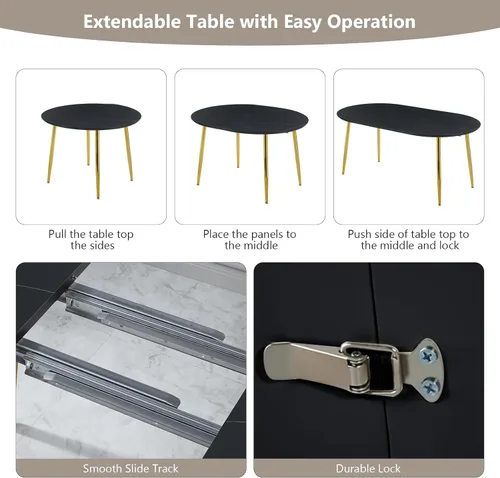 Vista 3 de Mesa de comedor redonda extensible de 70 pulgadas para 4 y 6 pulgadas, moderna mesa de comedor ovalada, mesa de comedor grande expandible