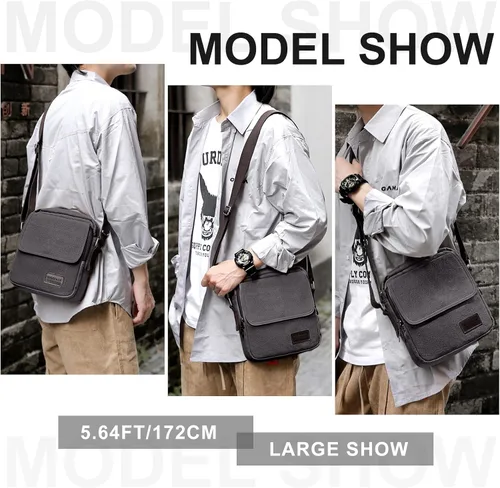 Vista 8 de Bolso cruzado para hombre bolso lateral para hombre bolso de hombro para hombres y mujeres pequeño bolso de mensajero de lona para teléfono