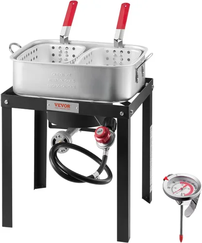 Vista 14 de VEVOR Freidora de Pescado y Alitas de 10 Qt, Kit de Freidora de Pescado de Propano de Aluminio, Freidora Profunda para Exteriores Olla para Mariscos