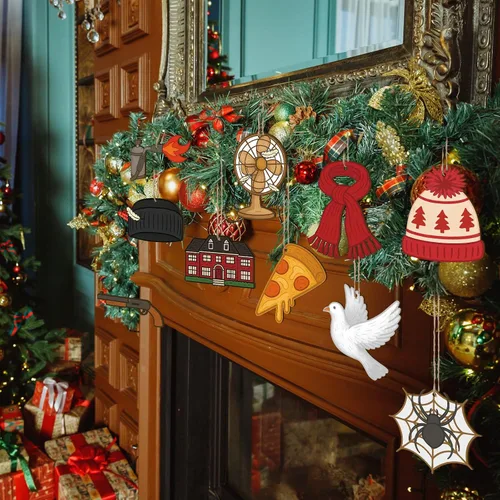 Vista 5 de Woanger 24 piezas Adorno de Navidad para casa Divertido Adorno de película de Navidad Adorno colgante de árbol de Navidad de madera Diseño de paloma