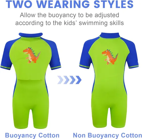 Vista 4 de Gogokids Traje de baño flotante para niños y niñas, traje de baño de una pieza para entrenamiento de natación