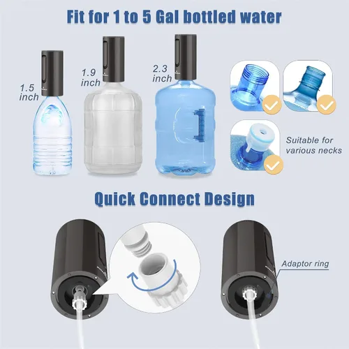 Vista 5 de KitchenBoss - Bomba automática plegable para botella de agua, color negro ónix Dispensador universal de bomba de botella de agua, apto para 1-5