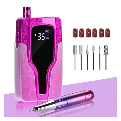 Vista 2 de Lima de uñas eléctrica, 35000 rpm, máquina de manicura, recargable, potente lima de uñas eléctrica, motor profesional para esmalte de gel arcílico