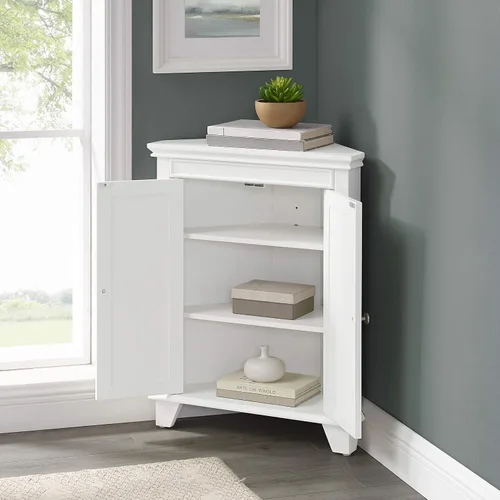 Vista 10 de Crosley Furniture Lydia - Armario de almacenamiento esquinero y organizador de baño con estantes, color blanco