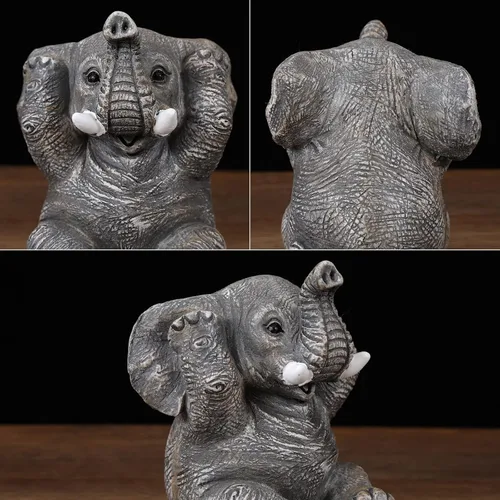 Vista 4 de Juego de 3 estatuas de elefante para decoración del hogar, bonitas figuras para estante, sala de estar, dormitorio, oficina, escritorio, estantería