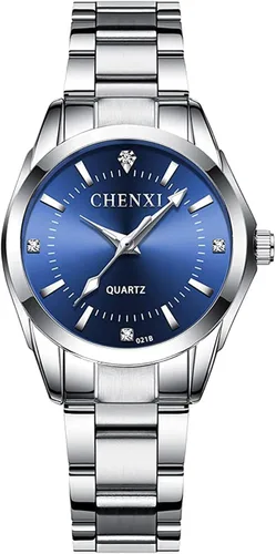 Vista 15 de Relojes para mujeres, cuarzo analógico, plateados, de acero inoxidable, luminosos, impermeables, reloj de vestir para damas negro (021 Black)