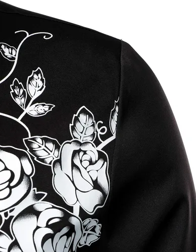 Vista 4 de ZEROYAA Camisas de vestir de manga larga con botones y estampado floral de rosa hipster para hombre