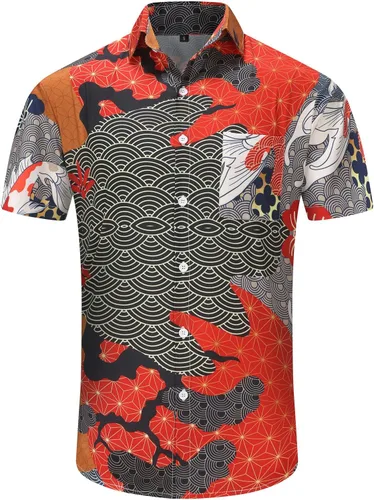 Vista 52 de KYKU - Camisa hawaiana funky para hombre, ropa tropical para vacaciones en Palm Beach