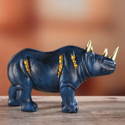 Vista 5 de BRASSTAR Estatua de rinoceronte de resina Estatua de animales de rinoceronte figura coleccionable Regalo coleccionable Decoración de oficina en casa