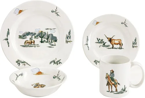 Vista 8 de Paseo Road Chalet Aztec - Juego de vajilla de cerámica de 16 piezas con platos, cuencos, tazas, estilo cabaña rústica del suroeste