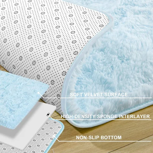 Vista 4 de Merelax Alfombra mullida de área lanuda color azul bebé, 2 x 3 pies, alfombras pequeñas para dormitorio, mini alfombra de felpa difusa para niños
