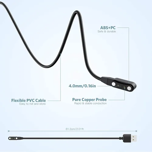 Vista 6 de Cargador universal magnético para reloj inteligente, accesorios de reloj inteligente de 2 pines de 0.157 in, cable de cargador magnético de repuesto