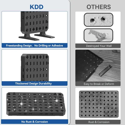 Vista 5 de KDD RGB Desk Pegboard Organizer - Compact Freestanding Gaming Desk Decor with Controller & Headphone Holder, Storage Box, Hooks, Phone Stand - No