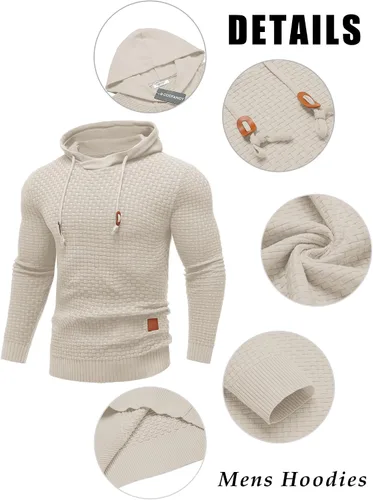 Vista 10 de COOFANDY Sudadera con capucha para hombre, casual, de manga larga, con cordón, de punto gofre, ajustada