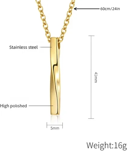 Vista 4 de Juego de 3 collares de cadena con colgante de barra en espiral de acero inoxidable para hombres y mujeres, negro, plateado, dorado, titanio, acero