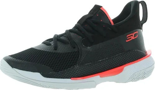 Vista 2 de Under Armour Curry 7 - Tenis de baloncesto para niños preescolares 3022114-100, BlancoNegroRojo