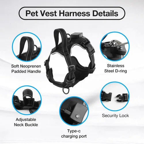 Vista 5 de MASBRILL Arnés para perro con luz LED, sin tirones, recargable y ajustable, para perros pequeños, medianos y grandes