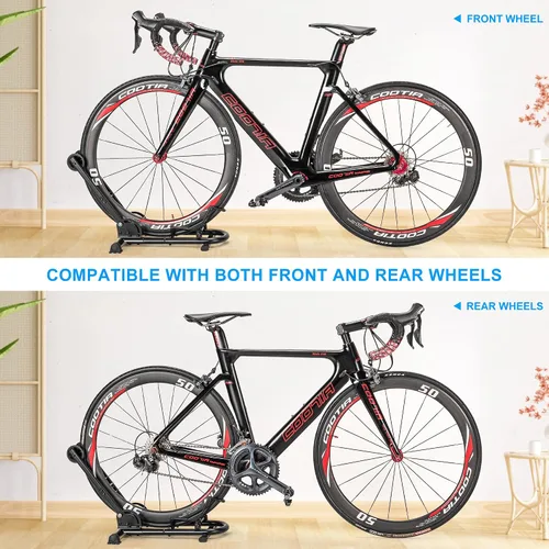 Vista 7 de Soporte de piso para bicicleta de interior, soporte para bicicleta para coche/hogar, almacenamiento de bicicletas, soporte de estacionamiento