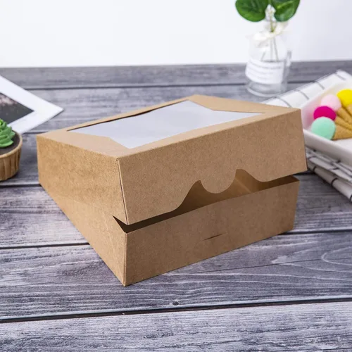 Vista 9 de ONE MORE [15 piezas] Cajas de pastel de panadería marrón de 8 pulgadas, caja de cartón kraft para galletas con ventana emergente automática cajas