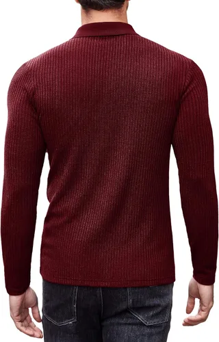 Vista 3 de COOFANDY Camisetas de punto de manga larga para hombre, estilo casual, ajustadas
