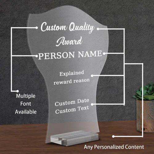Vista 2 de Placa de premio de trofeo personalizada para actividades, letrero de premio acrílico personalizado, tablero de trofeos transparente con base, trofeo