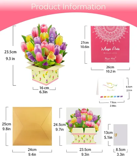 Vista 7 de Tarjeta de felicitación de primavera 3D con diseño de tulipanes coloridos para el día de la madre, cumpleaños, Pascua, aniversario, agradecimiento