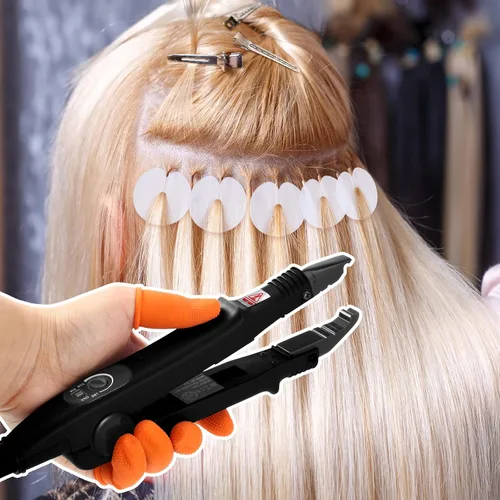 Vista 4 de Plancha para Extensiones de Cabello de Queratina Fusion - Herramienta de Calor, Conector Térmico con Protector de Pegamento Fusion, Plantilla, Pinza