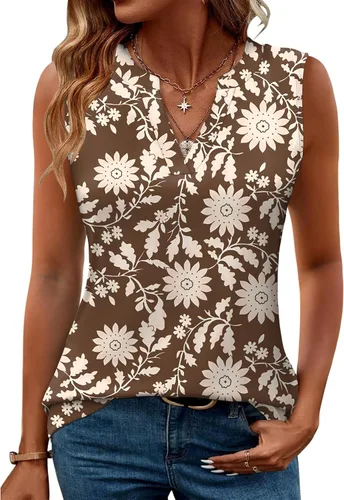 Vista 20 de Romanstii Camisas sin mangas para mujer, estilo casual, de verano, cuello en V, blusas elegantes, túnica