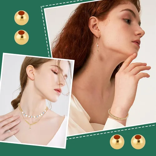 Vista 6 de PH PandaHall 800 cuentas espaciadoras redondas doradas de hierro de 0.197 in para la fabricación de joyas