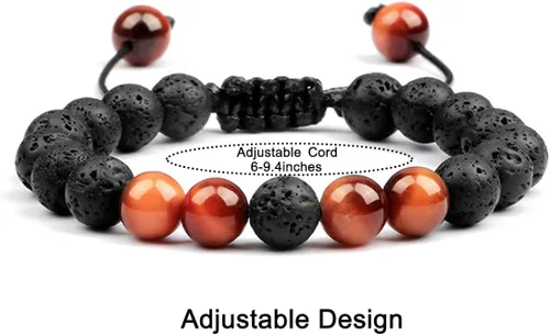 Vista 2 de Pulseras de cuentas de muñeca para hombres, hombres y mujeres, pulsera de roca de lava de ojo de tigre de 0.315in, regalos relajantes para hombres