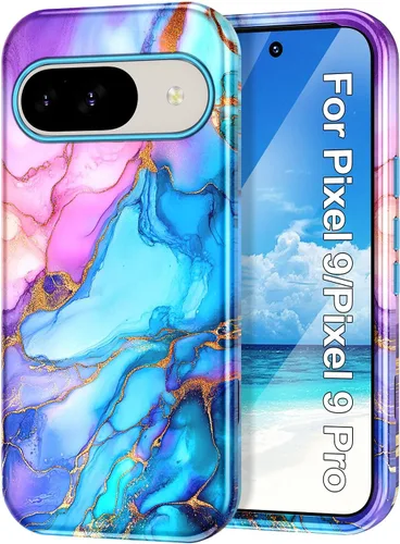 Vista 50 de Btscase Funda para Google Pixel 9 Pro 2024 [grado militar a prueba de golpes] elegante patrón de mármol delgado protector 3 capas de policarbonato