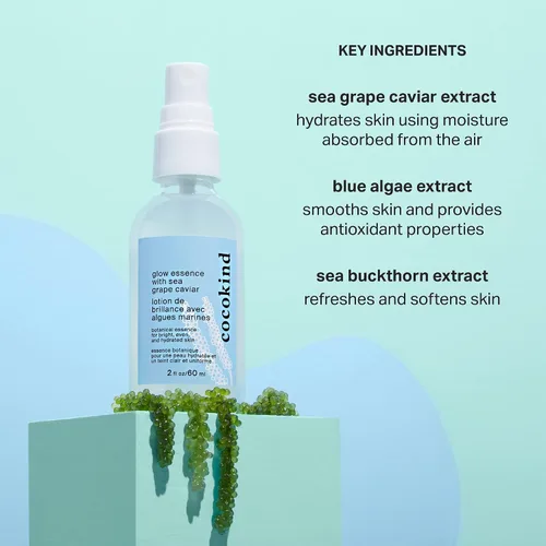 Vista 3 de Cocokind Glow Essence con caviar de uva de mar, imprimación hidratante y niebla facial, hidratante facial con espino amarillo, ácido linoleico