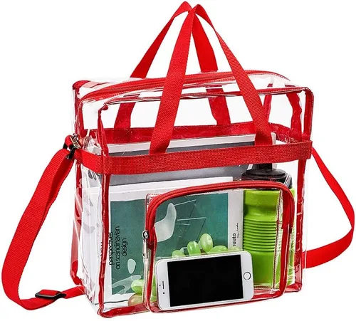 Vista 3 de Clearworld Bolsa transparente aprobada para estadios, transparente de 12 x 12 x 6 pulgadas, con bolsa frontal para accesorios para viajes, gimnasio