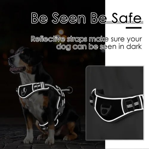 Vista 5 de ADVENTUREMORE Arnés para perro de tamaño pequeño sin tirones con código QR, chaleco reflectante ajustable para perro, arnés para perro a prueba