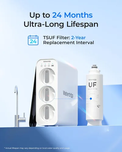 Vista 3 de Waterdrop TSUF - Filtro de agua para debajo del fregadero, repuesto para sistema de filtro de agua Waterdrop TSU-W de 3 etapas de ultrafiltración