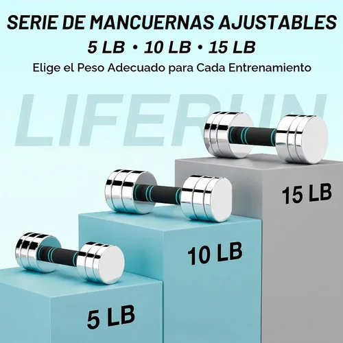 Vista 4 de LIFERUN Single Steel Adjustable Dumbbell, 5/10/15lb Free