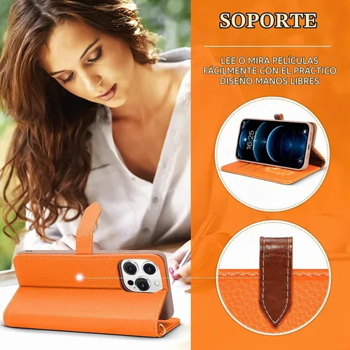 Vista 4 de Funermei Funda tipo cartera para iPhone 14 Pro Max para mujer, diseño de folio, fundas de lujo con tarjetero y soporte para tarjeta de crédito