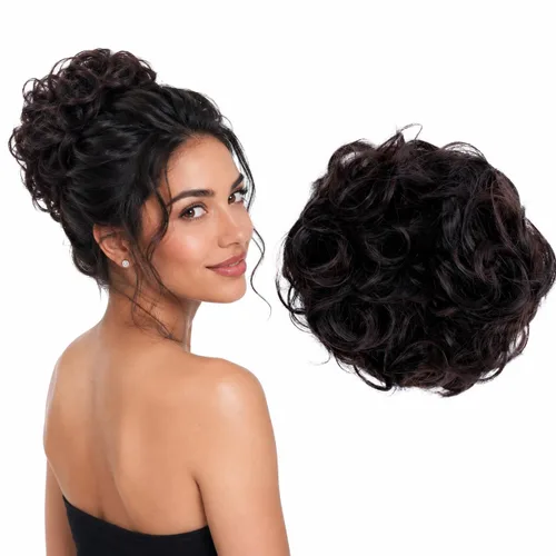 Vista 32 de CAISHA Postizo Grande Scrunchy Recogido Peinado Nupcial Rizado Moño Despeinado Marrón Chocolate Oscuro G2E
