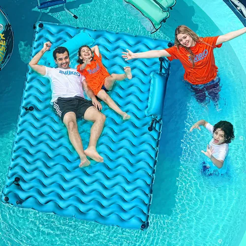 Vista 6 de Alfombra flotante inflable gigante mejorada 2025 - Flotador de piscina para adultos con hamaca para piscina, piscina, playa, lago para fiesta