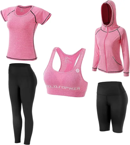 Vista 11 de Conjunto de ropa de entrenamiento para mujer, conjunto de 5 piezas de trajes deportivos para ejercicio