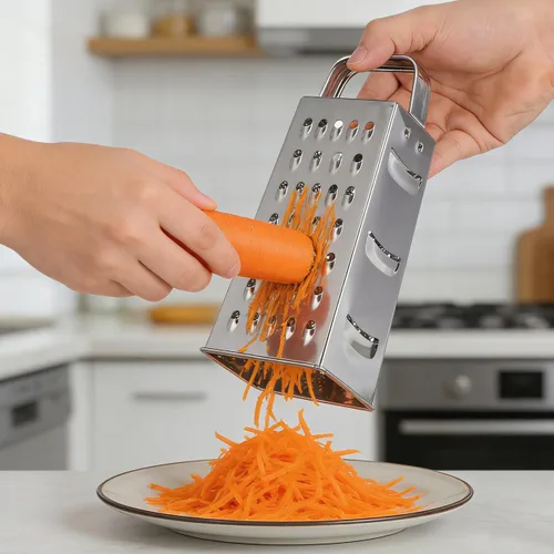 Vista 3 de MAGICLULU Rallador de queso de caja de 8 pulgadas con asa, cortador de verduras de 4 lados de acero inoxidable resistente, triturador y rallador