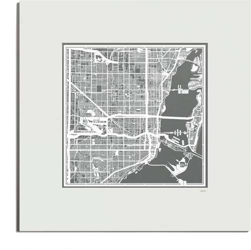 Vista 34 de O3 Design Studio San Diego, CA Paper Cut Map Matted Grey 20x20 in Paper Art