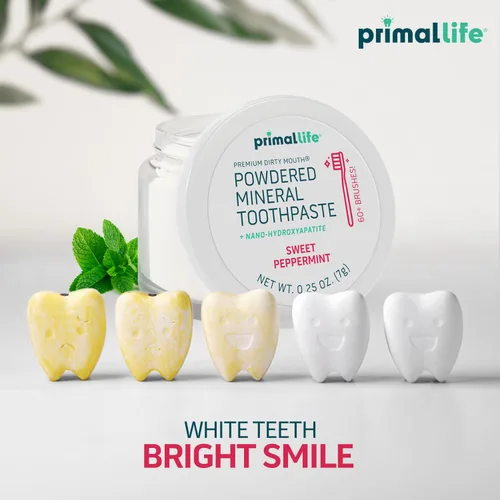 Vista 2 de Limpiador dental natural Dirty Mouth, en polvo, tamaño mini, suavemente pule, desintoxica, remineraliza y fortalece los dientes, mejor que la pasta