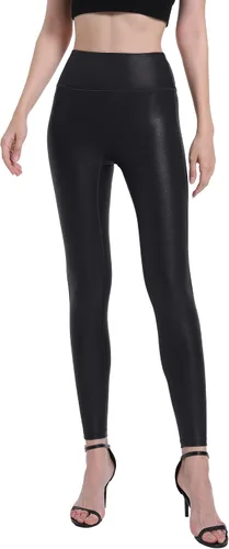 Vista 3 de HARTPOR Leggings de piel sintética para mujer, elásticos, de cintura alta, brillantes, pantalones de cuero, leggings de cuero, pantalones de yoga
